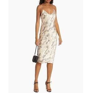 NWOT L’Agence Jodie Chain-Print Silk Dress in Pearl Multi Horse Bit Buckle SZ 0